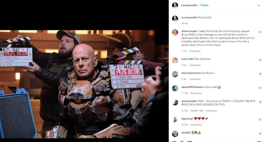 Bruce Willis am Filmset von «Cosmic Sin», bereits hier soll der Schauspieler «kognitive Probleme» gezeigt haben.