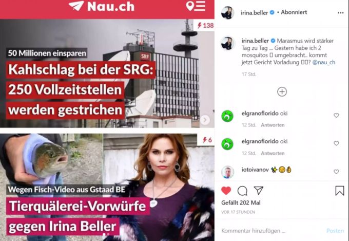 Irina Beller postete den Artikel von Nau.ch auch noch. irina beller