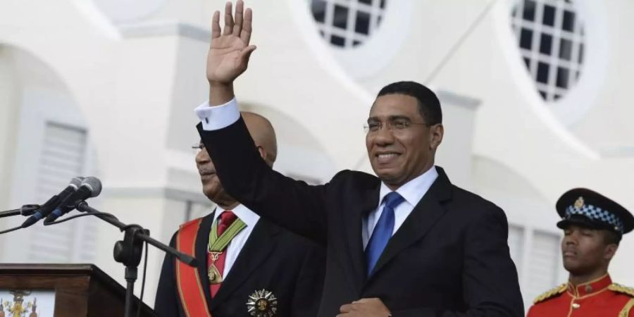 Premierminister Andrew Holness bei einer Ansprache in Kingston im März 2016. Foto: Collin Reid/AP/dpa