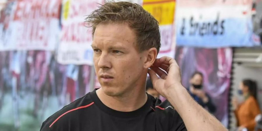 Erwartet ein Geduldsspiel gegen Atlético Madrid: Trainer Julian Nagelsmann von RB Leipzig. Foto: Jens Meyer/AP-Pool/dpa