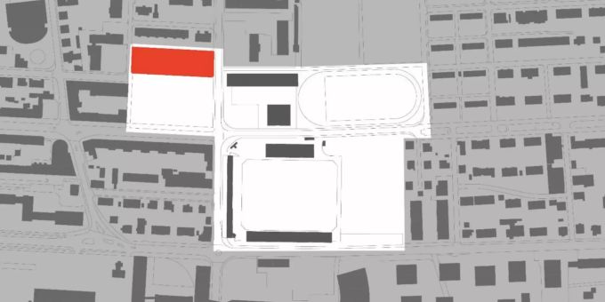 Bereiche «Blumenstrasse Nord» (rot) und «Fleur de la Champagne - Blumenstrasse Süd» (orange) im Entwicklungsgebiet Gurzelen (weiss).