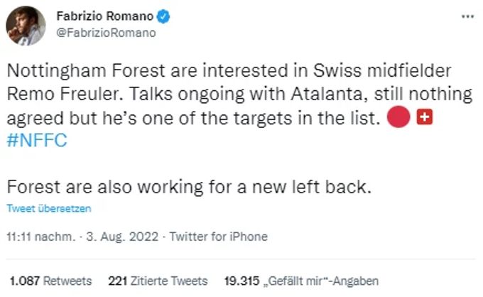 Fabrizio Romano enthüllt das Transfer-Gerücht um Remo Freuler. Fabrizio Romano