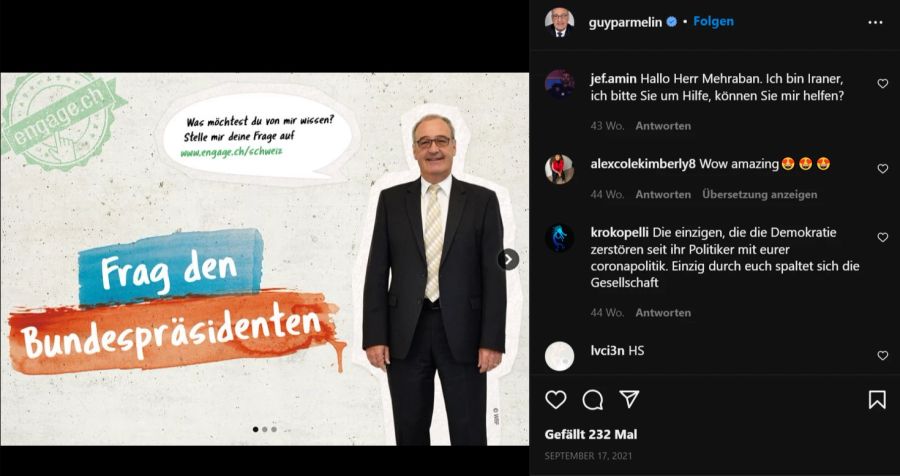 Bundesrat Guy Parmelin will sich den Fragen der Bevölkerung stellen.