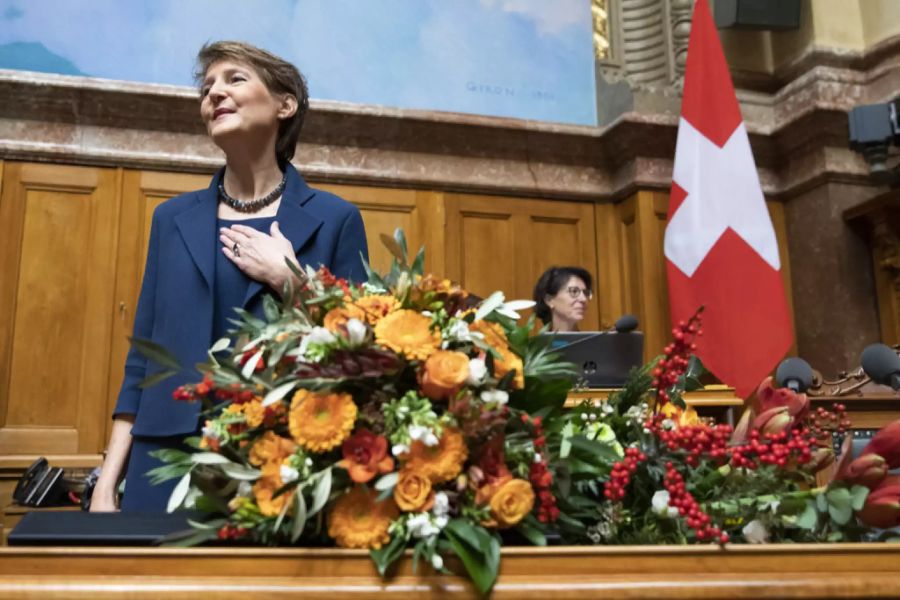 Simonetta Sommaruga nach ihrer Wahl zur Bundespräsidentin am 11. Dezember 2019.