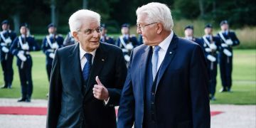 German President Frank-Walter Steinmeier receives Italian President Sergio Matarella