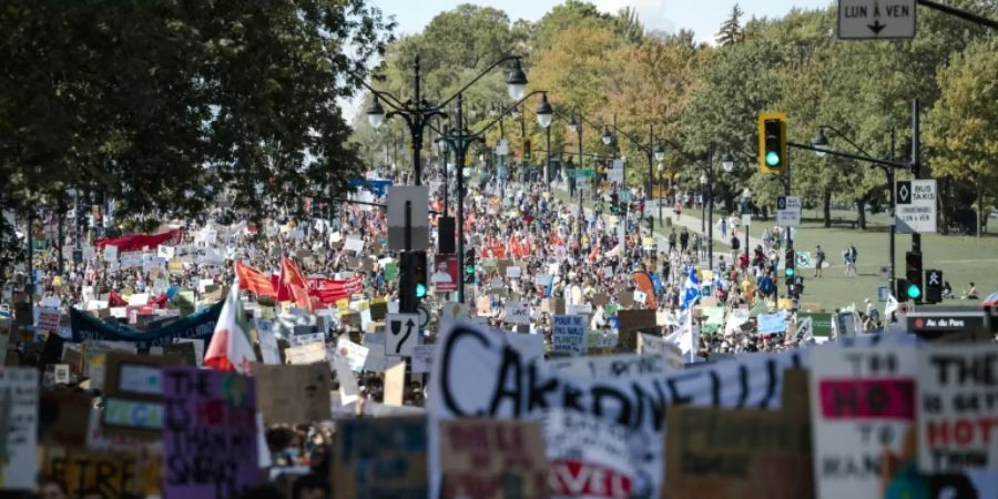 Demonstrators in Montreal take part in the global climate strike on September 24, 2021