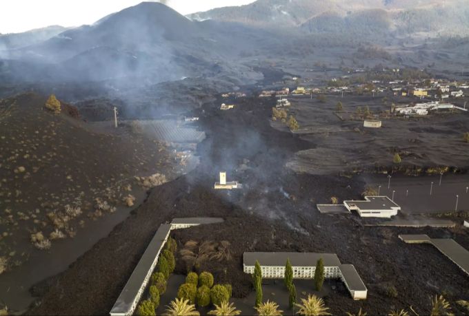 Verschüttete Gebäude in La Palma. La Palma