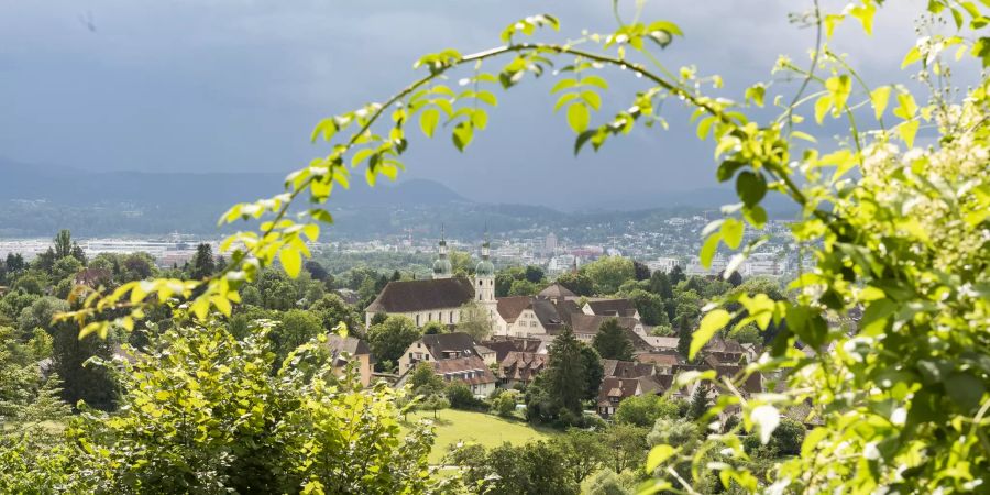 Blick auf den Dom und den Dorfkern Arlesheim.