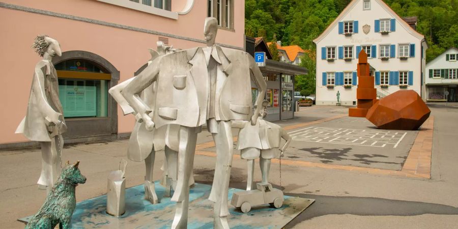 Der Rathausplatz in Bad Ragaz im Kanton St. Gallen.