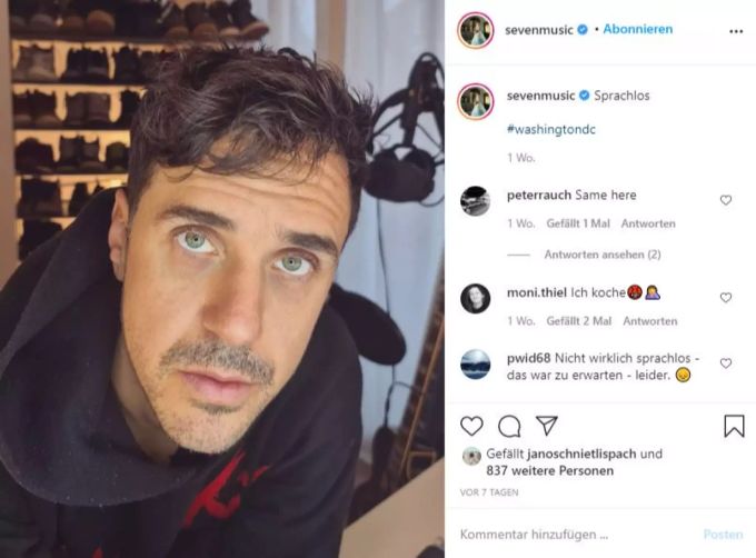 Musiker Seven schreibt einen zweideutigen Kommentar. seven