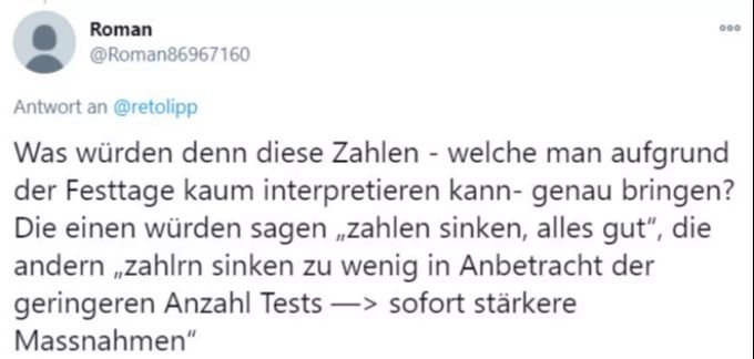 Dieser Twitter-User verteidigt das Vorgehen des Bundesamtes für Gesundheit. Reto Lipp SRF Coronavirus