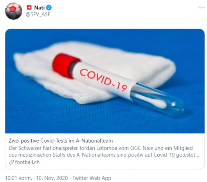 Die Schweizer Nati informiert über die positiven Corona-Tests. Schweizer Nati