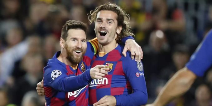 Lionel Messi und Antoine Griezmann im Einsatz für den FC Barcelona. Messi Griezmann FC Barcelona