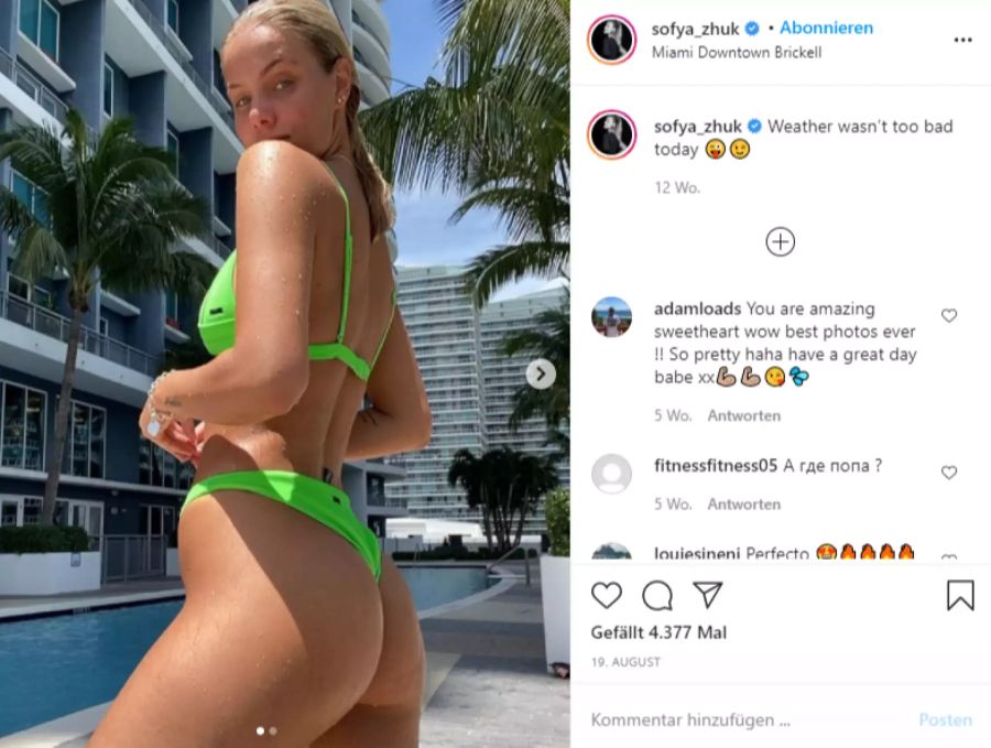 So zeigt sich Sofya Zhuk auf ihrem Insta-Profil.