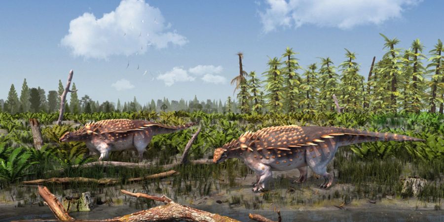 Eine Illustration der Vectipelta barretti. Laut Forschenden könnten sich die Dinos in der frühen Kreidezeit vor rund 140 Millionen Jahren frei von Asien nach Europa bewegt haben.