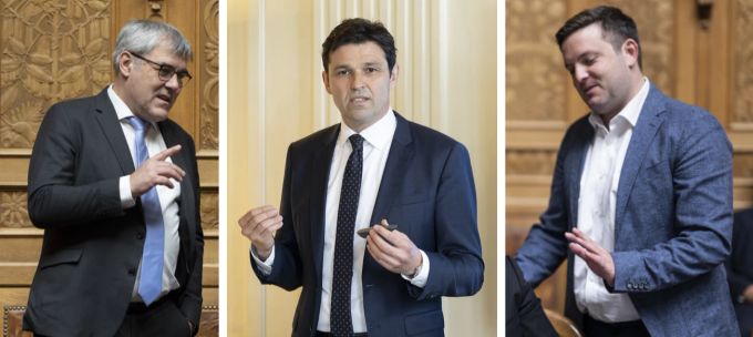 Die SP-Nationalräte Eric Nussbaumer, Matthias Aebischer und Jon Pult (v.l.n.r.). Nussbaumer Aebischer Pult