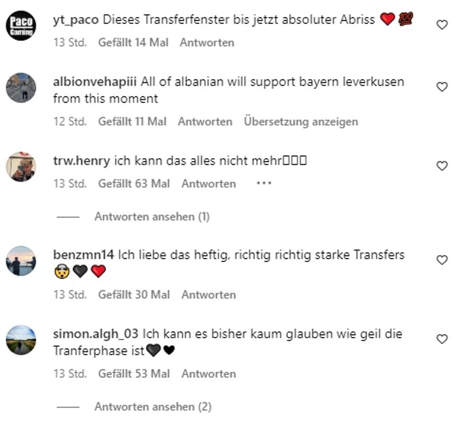 Auch bei der Xhaka-Vorstellung auf Instagram freuen sich die Fans über ihre bisherigen Transfers.