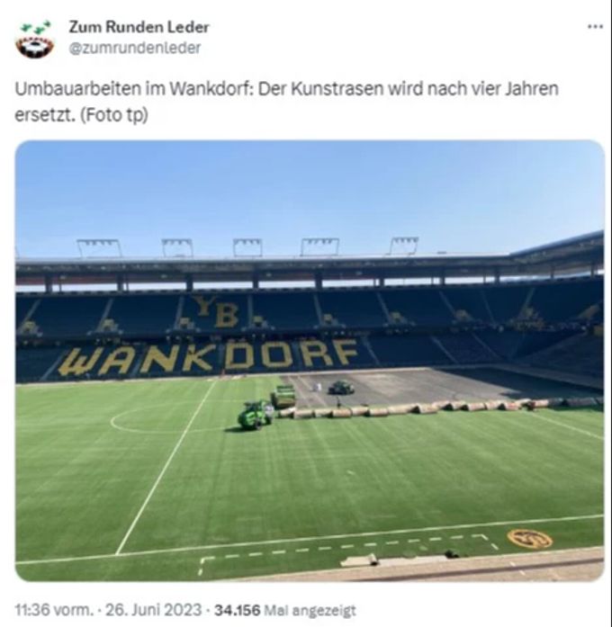 Im Wankdorf wird der Kunstrasen nach vier Jahren ersetzt. YB