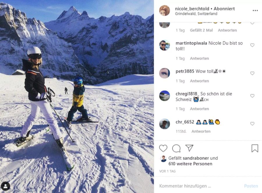 SRF-Moderatorin Nicole Berchtold fährt mit ihrer Familie in Grindelwald BE Ski.