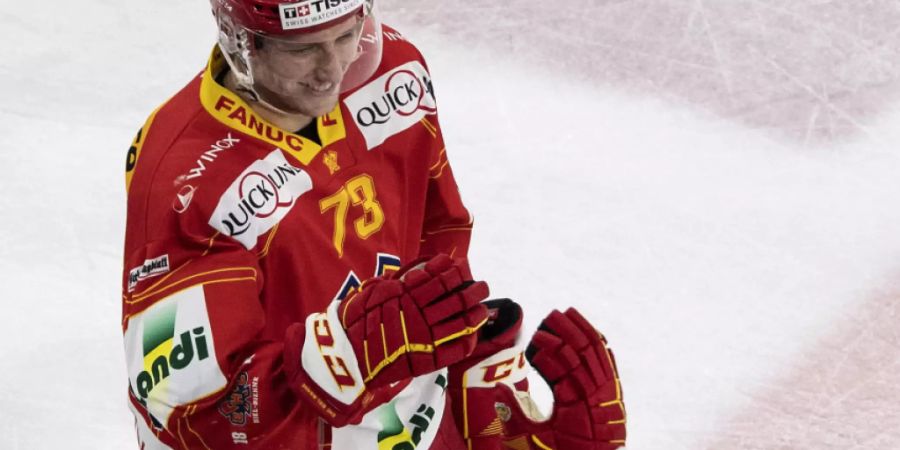 Vorerst kein Grund zum Jubeln: Biels Mike Künzle (li.) wurde vorsorglich für das Meisterschaftsspiel am Dienstag in Rapperswil-Jona gesperrt