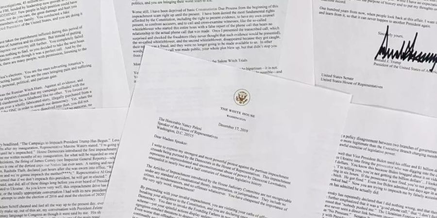 «Den Beschuldigten bei den Hexenprozessen von Salem wurde ein faireres Verfahren gewährt.» - Der Brief von US-Präsident Donald Trump an die Vorsitzende des US-Abgeordnetenhauses, Nancy Pelosi. Foto: Jon Elswick/AP/dpa