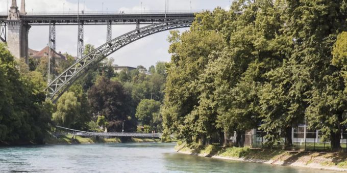 Die Aare bei Bern. Nach regnerischem Wetter musste Schwemmholz aus dem Fluss entfernt werden. Wetter