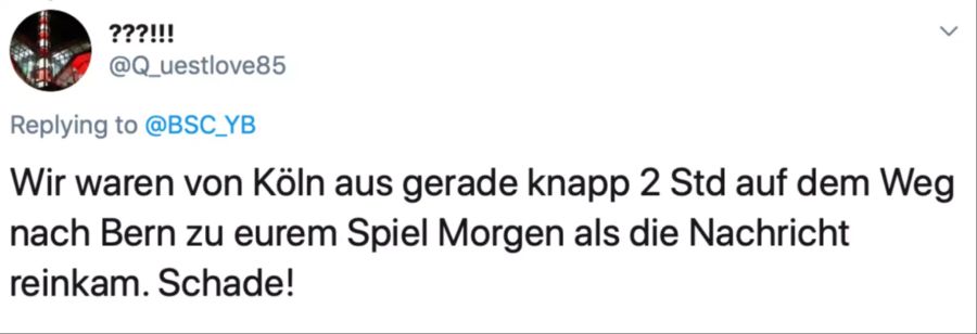 Diese Fans aus Köln waren bereits auf dem Weg nach Bern, als sie von den Verschiebungen erfahren haben.