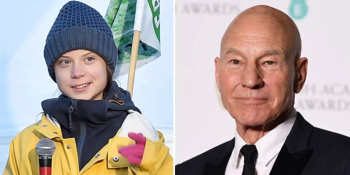 Greta Thunberg und Patrick Stewart. k