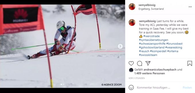 Semyel Bissig meldet sich nach seiner Verletzung im Riesenslalom auf Instagram. Riesenslalom