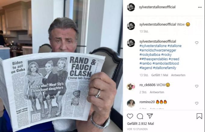 Die Töchter von Sylvester Stallone sind auf einer Zeitung abgebildet. sylvester stallone