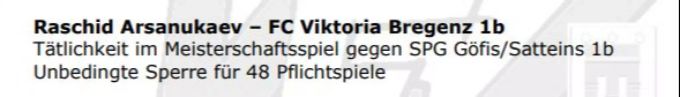 Für 48 Spiele wird Raschid Arsanukaev gesperrt. Raschid Arsanukaev Sperre