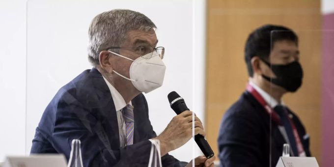 IOC-Präsident Thomas Bach hält eine Rede vor den Olympischen Spielen in Tokio. Olympia 2020