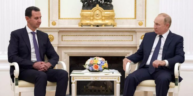 Russlands Präsident Vladimir Putin zusammen mit Syriens Präsident Bashar Baschar al-Assad in Moskau. Russia Syria