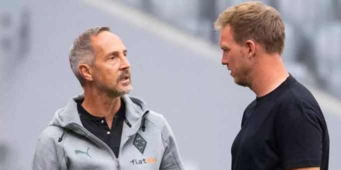Die Bayern um Trainer Julian Nagelsmann (r) treffen zum Saisonauftakt auf Mönchengladbach mit Coach Adi Hütter. Foto: Sven Hoppe/dpa
