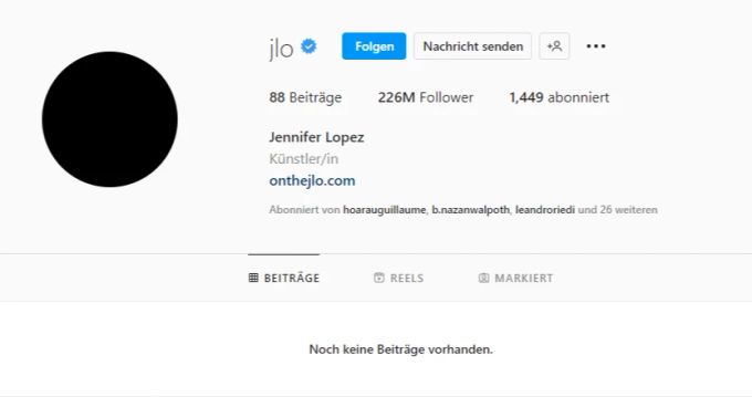 Jennifer Lopez verzichtet auf ein Profilbild. jlo