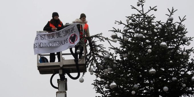 Ohne Spitze: Der Weihnachtsbaum vor dem Brandenburger Tor. Weihnachtsbaum spitze