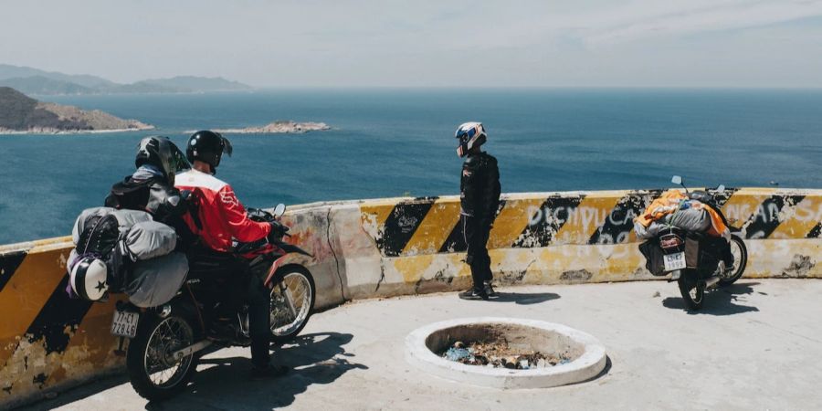 Motorrad Gepäck Fahrer Aussicht Meer