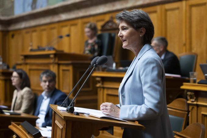 Bundesrätin Simonetta Sommaruga spricht während der Herbstsession der Eidgenössischen Räte am Montag, 26. September 2022 im Bundeshaus in Bern. sommaruga