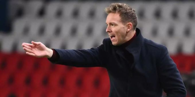 Lässt mit Blick auf die Champions League am 9. Spieltag rotieren: Leipzigs Trainer Julian Nagelsmann. Foto: Franck Fife/AFP/dpa Lässt mit Blick auf die Champions League am 9. Spieltag rotieren: Leipzigs Trainer Julian Nagelsmann. Foto: Franck Fife/AFP/dpa