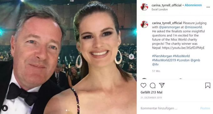 Carina sass 2019 mit Piers Morgan in der Misswahl-Jury. carinS