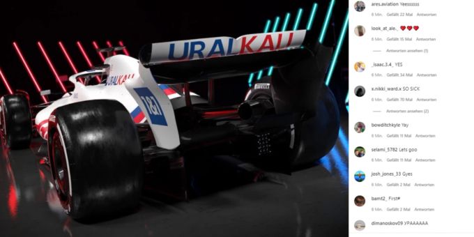 Das Haas F1 Team präsentiert das neue Auto in den sozialen Medien. Haas F1 Team