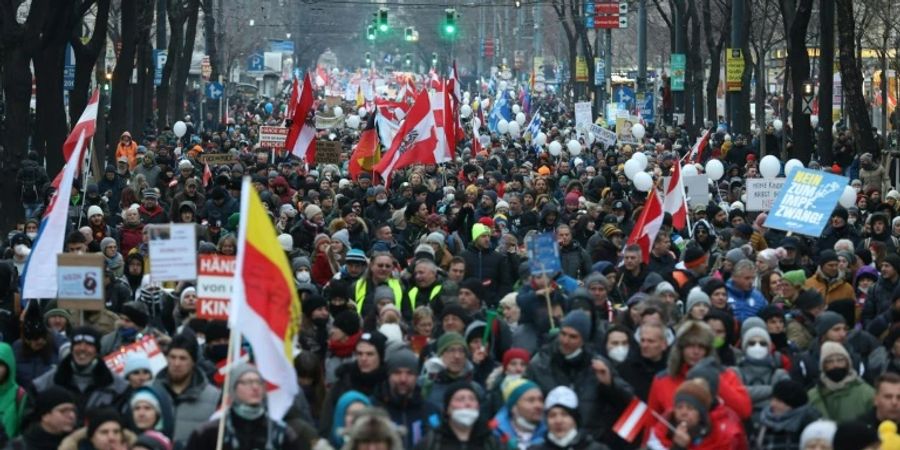 Proteste gegen die Corona-Massnahmen Anfang Januar in Wien