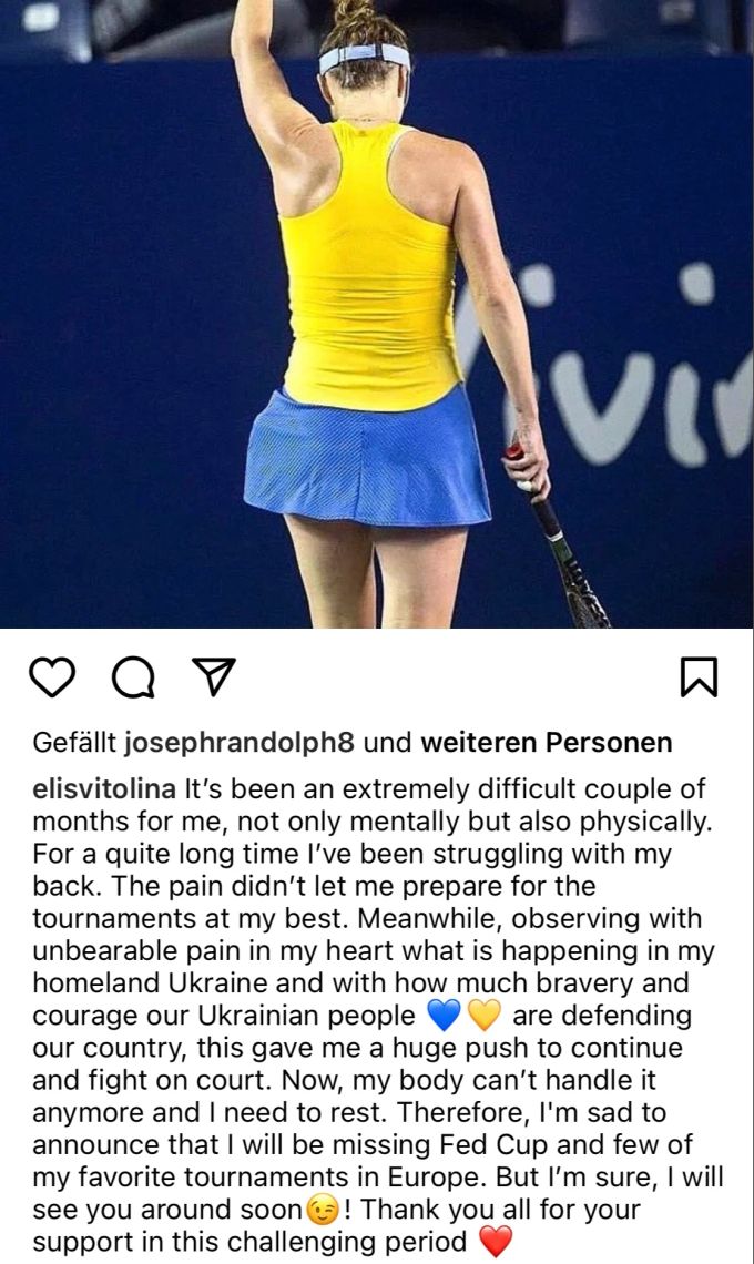 Der Instapost von Elena Svitolina. Elene Svitolina