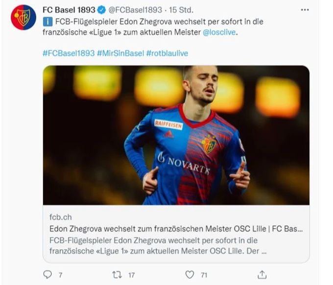 Der Tweet des FC Basels. losc lille