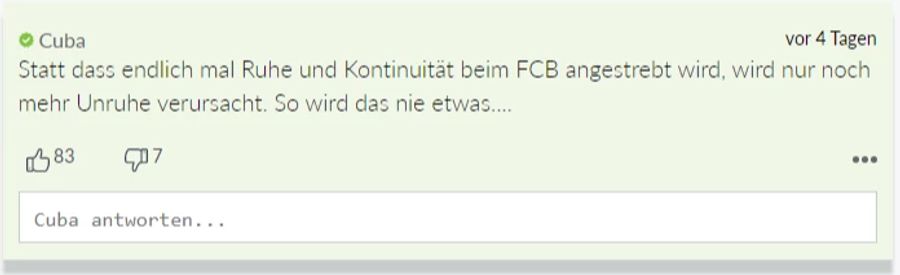 Das grosse Chaos beim FCB kritisiert auch Cuba.