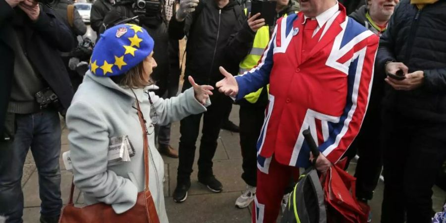 Dafür und dagegen: Nicht nur das britische Parlament ist in Sachen Brexit heillos zerstritten. Ein tiefer Riss geht auch quer durch die Bevölkerung. Foto: Tim Ireland/AP