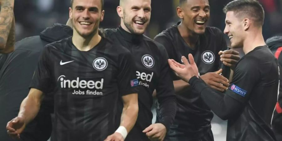 Eintracht Frankfurts Torgaranten: Filip Kostic (l-r), Ante Rebic, Sebastien Haller und Luka Jovic. Foto: Arne Dedert