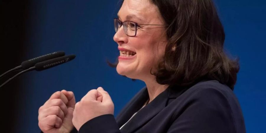 Andrea Nahles im April vergangenen Jahres beim Ausserordentlichen Bundesparteitag der SPD in Wiesbaden. Foto: Fabian Sommer