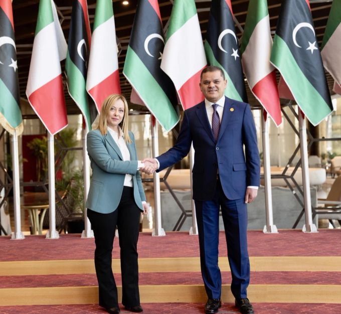 Die italienische Ministerpräsidentin Giorgia Meloni hat in Libyen Regierungschef Abdul Hamid Dbaiba getroffen. giorgia meloni