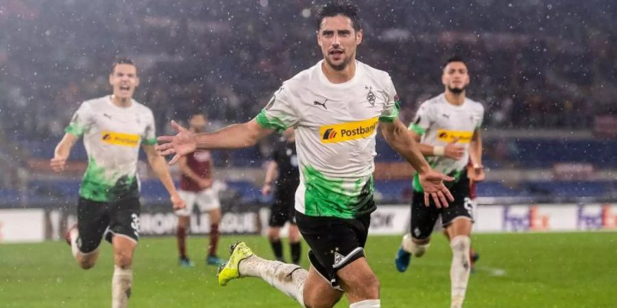 Lars Stindl rettete Gladbach in letzter Minute einen Punkt bei AS Rom. Foto: Marius Becker/dpa